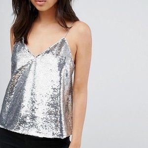 ASOS silver sequin v-neck strappy tank top NEW